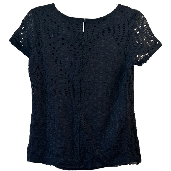J CREW Black Lace Short Sleeved Lined Blouse Small 🖤 - Picture 5 of 7